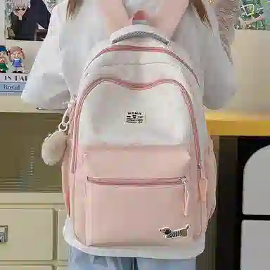 單倉 高颜值印花设计通勤百搭学院风背包初高中学生大容量轻便耐磨书包 涤纶 双肩包 常规 男女同款情侣款 粉色/红色/卡其色/黑色