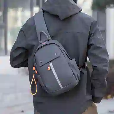 單倉 简约设计通勤百搭时尚 尼龙 胸包 男款 黑色/灰色