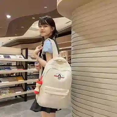 單倉 高级感简约可爱小狗卡通设计通勤百搭背包初高中学生大容量轻便耐磨书包 尼龙 双肩包 常规 男女同款情侣款 白色/黄色/蓝色/黑色