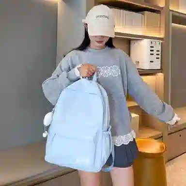 單倉 日系通勤百搭字母设计书包初高中学生大容量通勤百搭书包 尼龙 双肩包 常规 男女同款情侣款 粉色/紫色/黄色/蓝色/卡其色/黑色