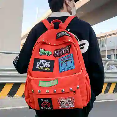 單倉 潮流小众个性通勤百搭学院风背包初高中轻便耐磨 帆布 双肩包 男女同款情侣款 多色