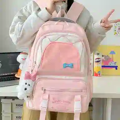 單倉 高颜值大容量可爱撞色短途旅行 复合布 双肩包 女款 黄色/粉色/黑色/蓝色/绿色