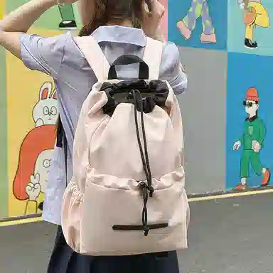 單倉 高级感时尚简约设计旅行通勤百搭背包初高中学生轻便耐磨书包 尼龙 双肩包 常规 男女同款情侣款 粉色/蓝色/黄色/绿色/黑色