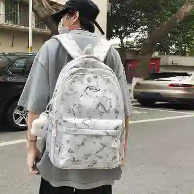 單倉 韩系高颜值扎染小众设计通勤百搭学院风背包初高中学生书包 尼龙 双肩包 常规 男女同款情侣款 白色/红色/蓝色/深蓝色