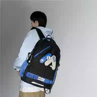 單倉 高颜值美式高街学院风初高中学生时尚潮流 尼龙 书包背包双肩包 常规 男女同款情侣款 多色