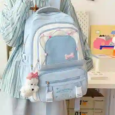 單倉 高颜值大容量可爱撞色短途旅行 复合布 双肩包 女款 黄色/粉色/黑色/蓝色/绿色