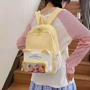 單倉 可爱韩系猫咪耳朵出游森系背包初高中学生大容量轻便耐磨书包黄色/粉色/蓝色/黑色  尼龙 双肩包痛包 常规 女款