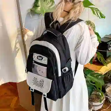 單倉 可爱休闲卡通痛包校园小清新初高中学生大容量书包 尼龙布 背包双肩包 常规 女款 粉色/蓝色/黑色/绿色/黄色