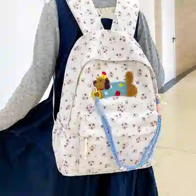 單倉 可爱腊肠狗波点初高中学生书包百搭背包 尼龙 双肩包 常规 女款 多色