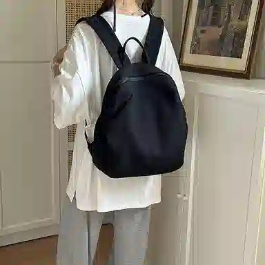 單倉 日系简约时尚设计通勤百搭学院风背包初高中学生大容量轻便耐磨书包 网格布 双肩包 常规 男女同款情侣款 白色/蓝色/卡其色/黑色