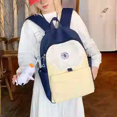 單倉 马卡龙轻便简约撞色日系初高中学生书包小众设计休闲旅行大容量背包 尼龙布 双肩包 男女同款情侣款 粉红色/黄色/蓝色/绿色