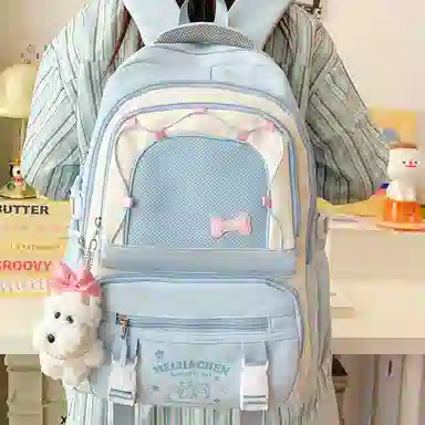 單倉 高颜值大容量可爱撞色短途旅行 复合布 双肩包 女款 黄色/粉色/黑色/蓝色/绿色