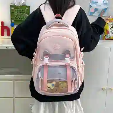 單倉 时尚潮流可爱甜美高级舒适轻便耐磨学院风背包初高中学生大容量通勤百搭书包 斜纹布 双肩包 常规 女款 粉色/紫色/蓝色/绿色/黑色