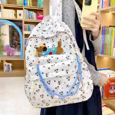 單倉 可爱腊肠狗波点初高中学生书包百搭背包 尼龙 双肩包 常规 女款 多色