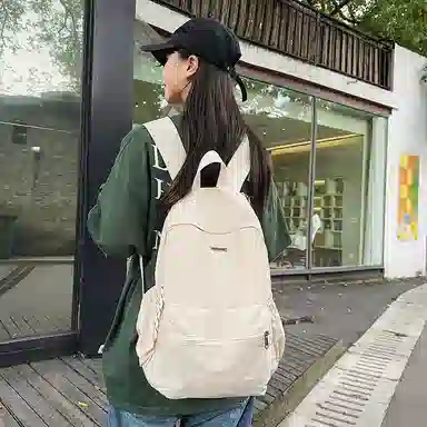 單倉 简约时尚简约设计轻便耐磨学院风背包大容量通勤百搭书包 尼龙 双肩包 常规 男女同款情侣款 米白色/卡其色/绿色/黑色