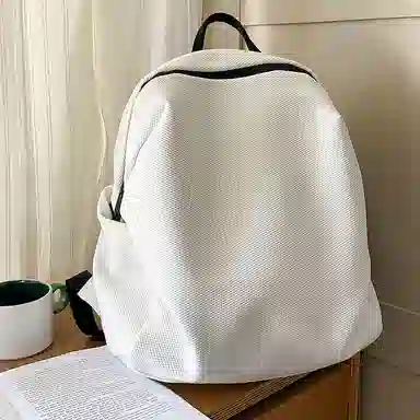 單倉 日系简约时尚设计通勤百搭学院风背包初高中学生大容量轻便耐磨书包 网格布 双肩包 常规 男女同款情侣款 白色/蓝色/卡其色/黑色