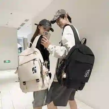 單倉 韩系高颜值卡通设计通勤百搭学院风背包初高中学生大容量轻便耐磨书包 尼龙 双肩包 常规 男女同款情侣款 白色/红色/灰色/黑色