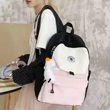 單倉 马卡龙轻便简约撞色日系初高中学生书包小众设计休闲旅行大容量背包 尼龙布 双肩包 男女同款情侣款 粉红色/黄色/蓝色/绿色