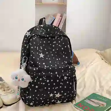 單倉 高颜值时尚星星卡通印花设计学院风通勤百搭背包初高中学生大容量轻便耐磨书包 尼龙 双肩包 常规 女款 白色/粉色/蓝色/黑色