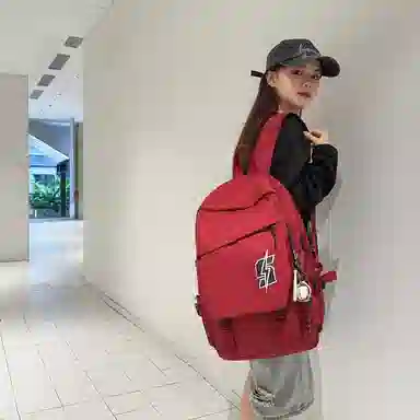 單倉 韩系高颜值卡通设计通勤百搭学院风背包初高中学生大容量轻便耐磨书包 尼龙 双肩包 常规 男女同款情侣款 白色/红色/灰色/黑色