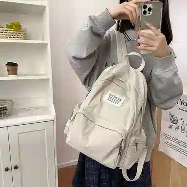 單倉 森系高颜值休闲百搭初高中学生大容量轻便书包 尼龙 背包双肩包 男女同款情侣款 白色/粉色/蓝色/黑色