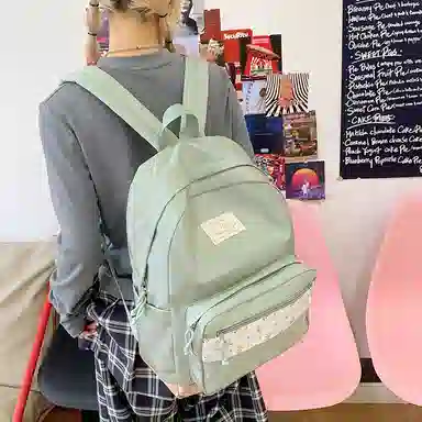 單倉 高颜值小清新印花设计通勤百搭学院风背包初高中轻便耐磨 尼龙布 双肩包 女款 白色/粉色/蓝色/绿色/黑色