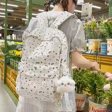 單倉 高颜值时尚星星卡通印花设计学院风通勤百搭背包初高中学生大容量轻便耐磨书包 尼龙 双肩包 常规 女款 白色/粉色/蓝色/黑色