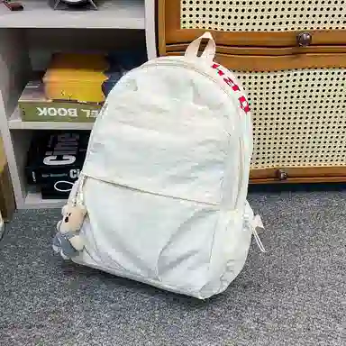 單倉 高级感时尚简约字母设计通勤百搭背包初高中学生大容量轻便耐磨书包 尼龙 双肩包 常规 男女同款情侣款 白色/红色/灰色/绿色/黑色