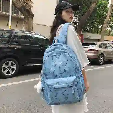 單倉 韩系高颜值扎染小众设计通勤百搭学院风背包初高中学生书包 尼龙 双肩包 常规 男女同款情侣款 白色/红色/蓝色/深蓝色