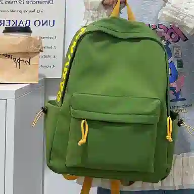 單倉 日韩系小众字母设计通勤百搭背包初高中学生大容量轻便耐磨书包 尼龙 双肩包 常规 男女同款情侣款 粉色/蓝色/绿色/卡其色/黑色