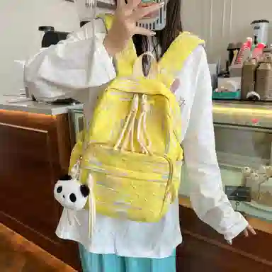 單倉 高颜值小众可爱书包初高中大学生日常出行旅游便携 复合布 小背包双肩包 常规 女款 白色/黑色/粉红色/黄色