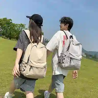 單倉 高颜值字母简约设计学院风通勤百搭背包初高中学生大容量轻便耐磨背包 尼龙 双肩包 常规 男女同款情侣款 白色/卡其色/灰色/黑色