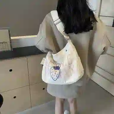 單倉 韩版潮流休闲托特包卡通涂鸦帆布包时尚百搭通勤 帆布 单肩包 女款 米灰/黑茶色/米白色/卡其色