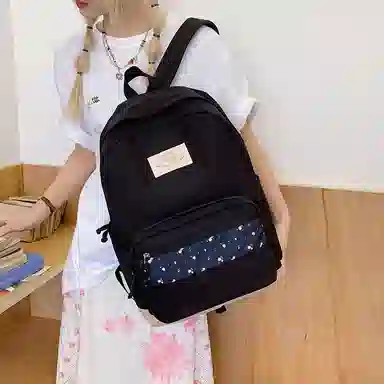 單倉 高颜值小清新印花设计通勤百搭学院风背包初高中轻便耐磨 尼龙布 双肩包 女款 白色/粉色/蓝色/绿色/黑色