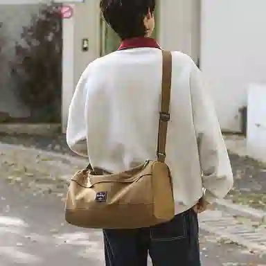 單倉 高级感简约休闲设计初高中学生通勤百搭 尼龙 手拎斜挎单肩包 男女同款情侣款 米白色/卡其色/绿色/黑色