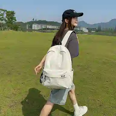 單倉 高颜值字母简约设计学院风通勤百搭背包初高中学生大容量轻便耐磨背包 尼龙 双肩包 常规 男女同款情侣款 白色/卡其色/灰色/黑色