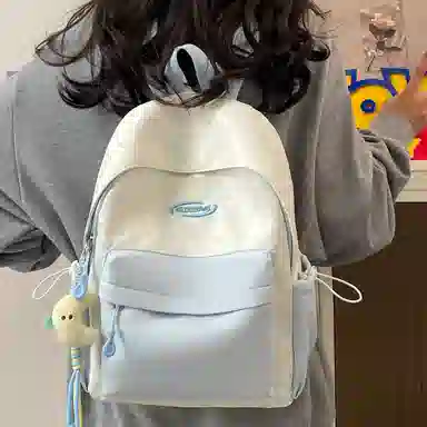單倉 高颜值星星印花设计通勤百搭学院风背包初高中学生大容量轻便耐磨书包 尼龙布 双肩包 常规 女款 粉色/蓝色/黄色/绿色/黑色