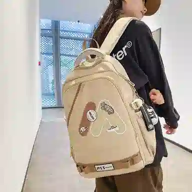 單倉 高颜值美式高街学院风初高中学生时尚潮流 尼龙 书包背包双肩包 常规 男女同款情侣款 多色