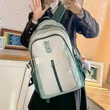 單倉 小众设计初高中学生大容量书包韩版撞色背包 尼龙 双肩包 常规 男女同款情侣款 深蓝色/黑色/粉红色/酒红色/黄色/薄荷绿色