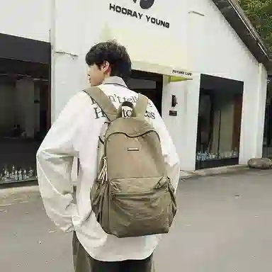 單倉 简约时尚简约设计轻便耐磨学院风背包大容量通勤百搭书包 尼龙 双肩包 常规 男女同款情侣款 米白色/卡其色/绿色/黑色