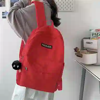 單倉 韩版休闲简约设计初高中通勤百搭背包 尼龙 双肩包 常规 男女同款情侣款 白色/黑色/红色/卡其色/蓝色