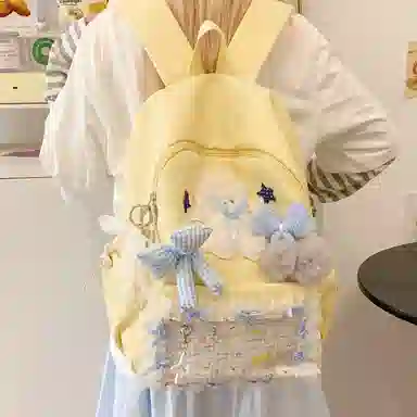 單倉 可爱高颜值时尚简约通勤百搭学院风背包初高中学生大容量轻便耐磨书包 尼龙布 双肩包 常规 女款 白色/黄色