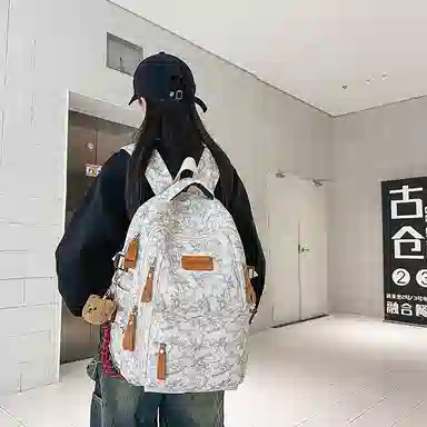 單倉 潮流扎染时尚通勤背包百搭轻便初高中学生大容量书包 尼龙 双肩包 常规 男女同款情侣款 白色/红色/绿色/黑色