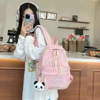 單倉 高颜值小众可爱书包初高中大学生日常出行旅游便携 复合布 小背包双肩包 常规 女款 白色/黑色/粉红色/黄色