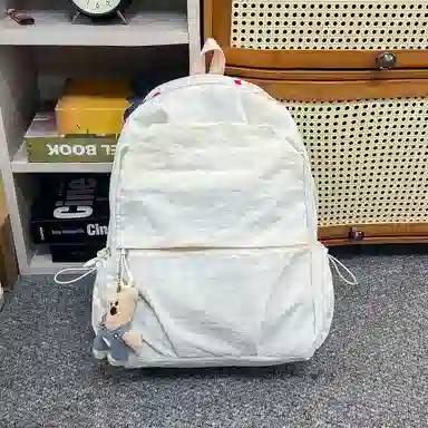 單倉 高级感时尚简约字母设计通勤百搭背包初高中学生大容量轻便耐磨书包 尼龙 双肩包 常规 男女同款情侣款 白色/红色/灰色/绿色/黑色