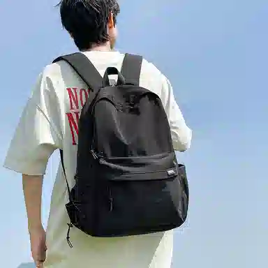 單倉 高颜值字母简约设计学院风通勤百搭背包初高中学生大容量轻便耐磨背包 尼龙 双肩包 常规 男女同款情侣款 白色/卡其色/灰色/黑色