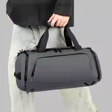 單倉 多功能短途袋运动健身收纳休闲轻便耐磨 防水皮膜 旅行包 男女同款情侣款 灰色/黑色