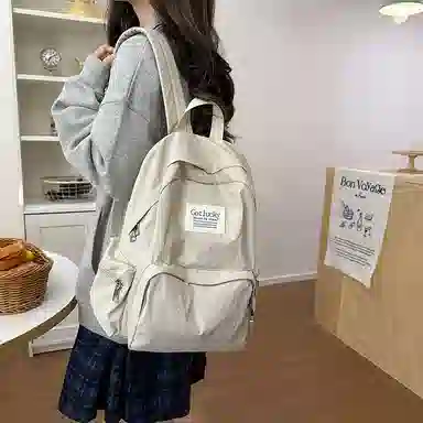 單倉 森系高颜值休闲百搭初高中学生大容量轻便书包 尼龙 背包双肩包 男女同款情侣款 白色/粉色/蓝色/黑色