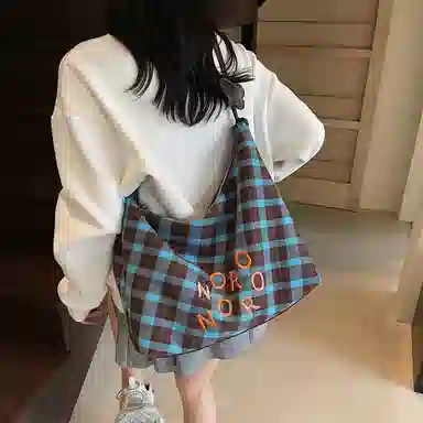 單倉 复古休闲慵懒风格子时尚设计轻便耐磨腋下斜挎包学院风初高中学生通勤百搭 布 单肩包 常规 女款 绿色/蓝色/黑色