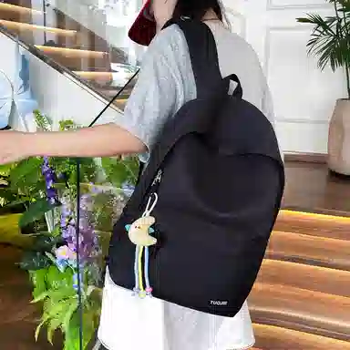 單倉 日韩系纯色简约设计轻便耐磨舒适背包初高中学生大容量通勤百搭书包 斜纹布 双肩包 常规 男女同款情侣款 黄色/绿色/蓝色/黑色